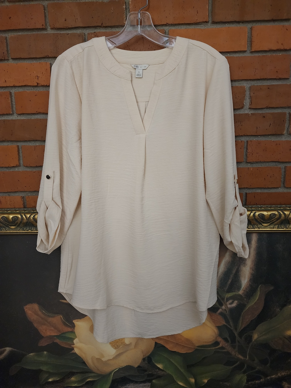 Cato Light Cream V-Neck Long Sleeve Blouse Small